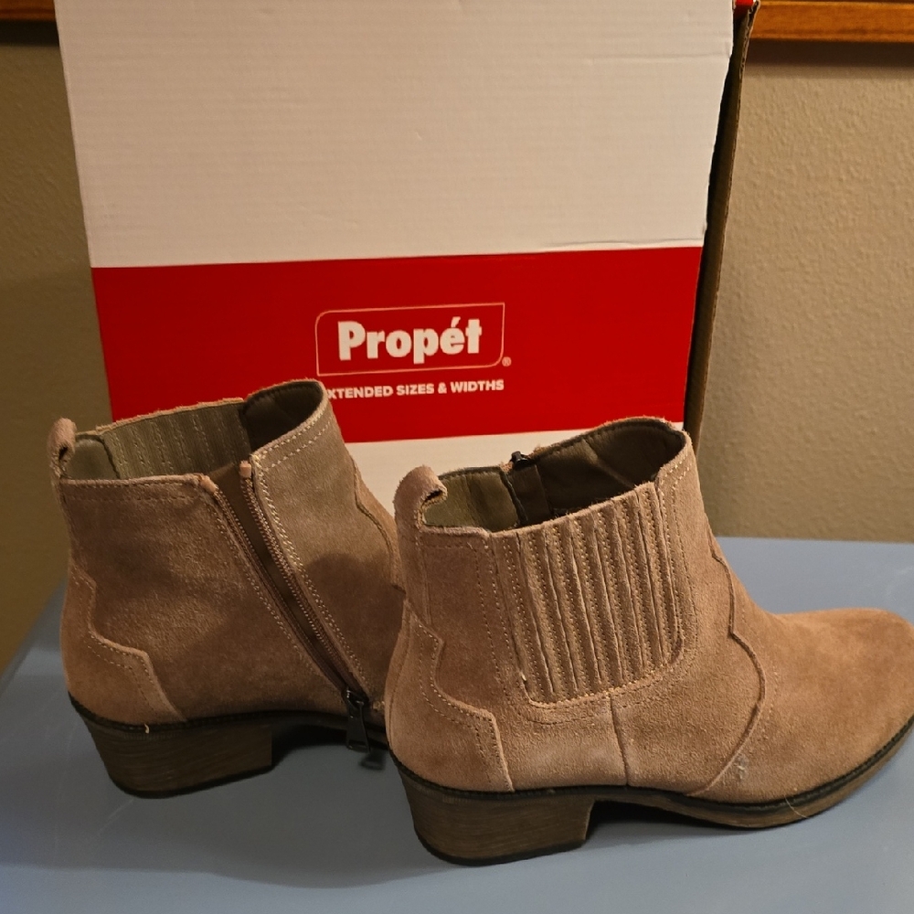 Propet Women's Suede Ankle Booties in Taupe